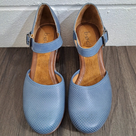 BOC Perforated Blue Leather Wedge Mary Jane Casual Clog Women's Shoes Size 7M - Picture 2 of 8